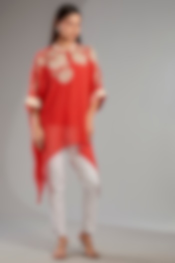 Red Georgette Floral Handkerchief Tunic by Namrata Joshipura at Pernia's Pop Up Shop