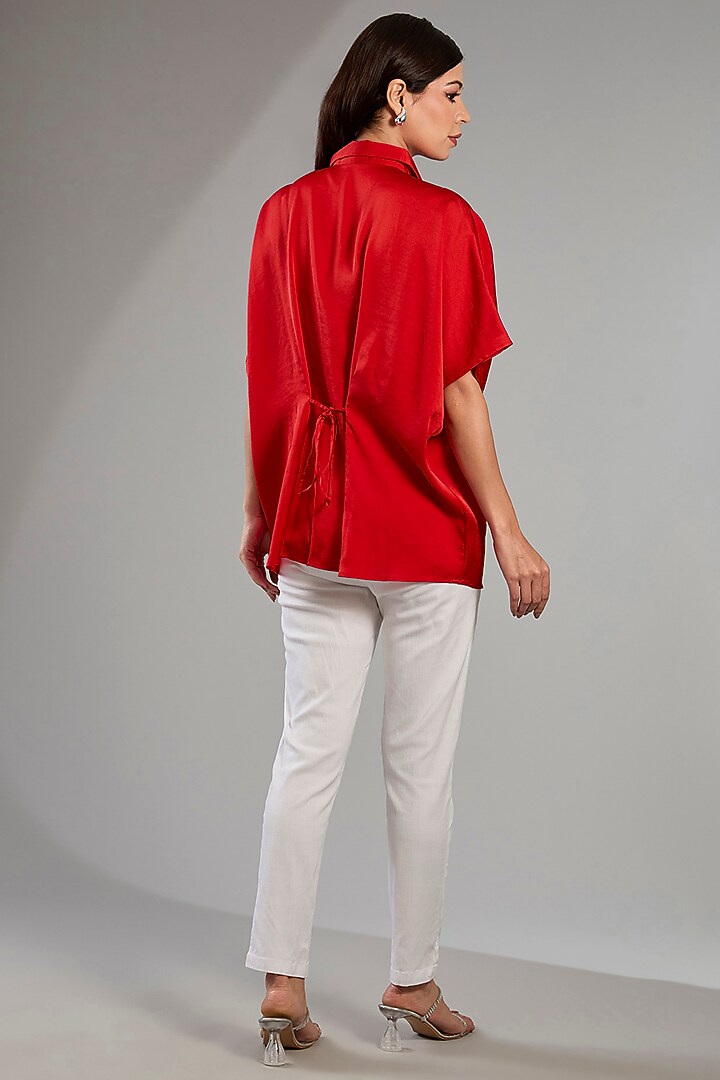 Red Georgette Zipper Top by Namrata Joshipura at Pernia's Pop Up Shop