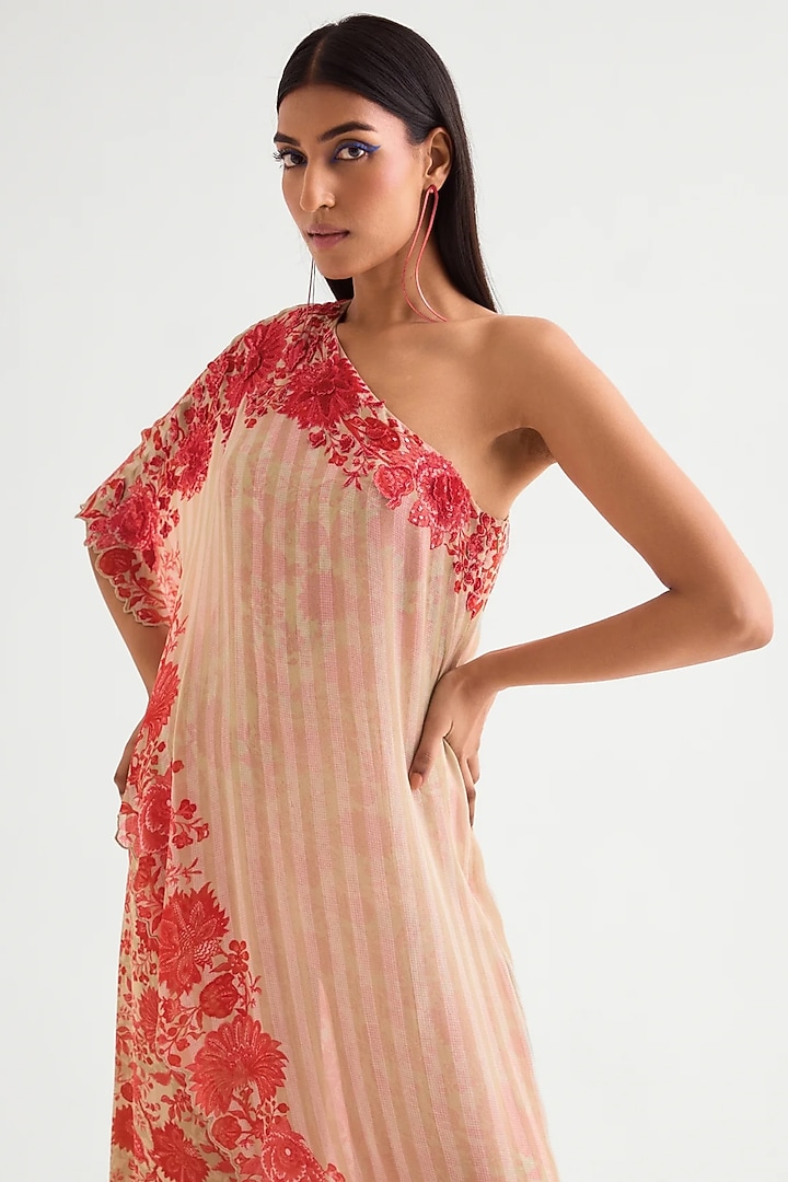 Beige Georgette Off-Shoulder Jumpsuit by Namrata Joshipura at Pernia's Pop Up Shop