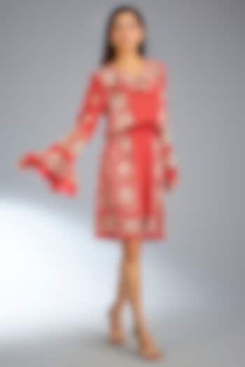 Red Georgette Mini Romper Vacation Dress by Namrata Joshipura at Pernia's Pop Up Shop