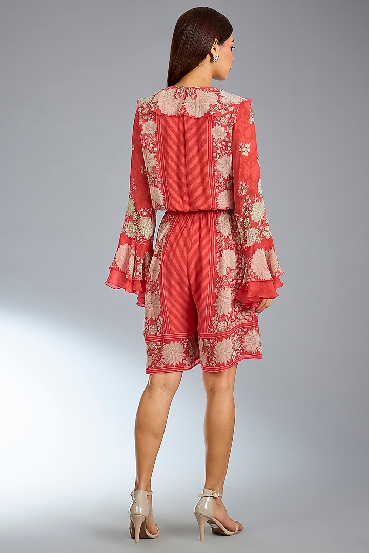 Red Georgette Mini Romper Vacation Dress by Namrata Joshipura at Pernia's Pop Up Shop