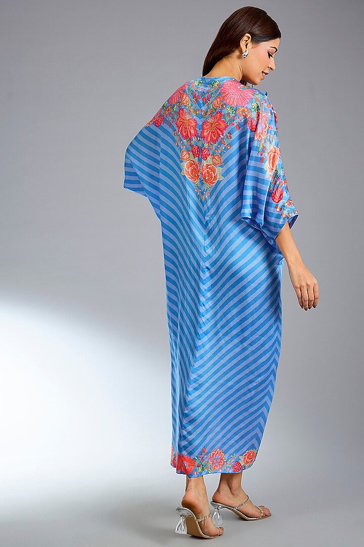 German Blue Satin Mini Floret Maxi Vacation Dress by Namrata Joshipura at Pernia's Pop Up Shop