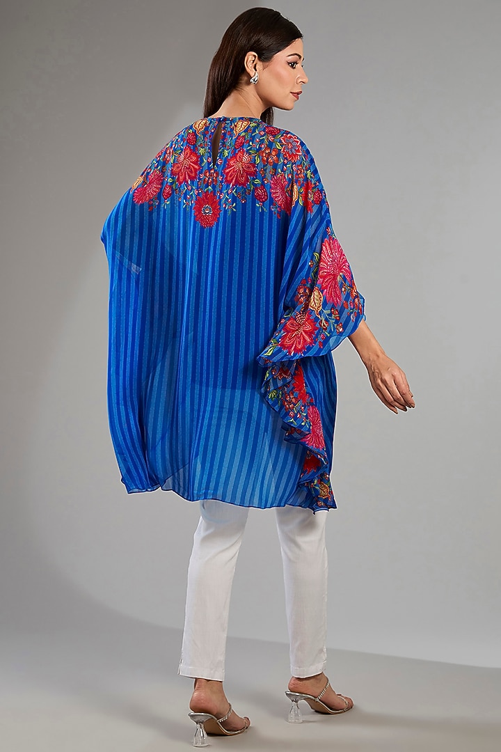 Blue Georgette Floral Frill Tunic by Namrata Joshipura at Pernia's Pop Up Shop