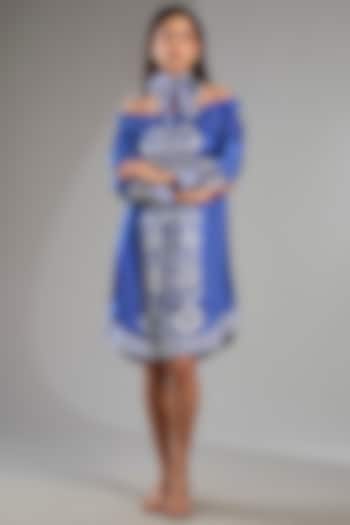 German Blue Satin Off-Shoulder Vacation Dress by Namrata Joshipura at Pernia's Pop Up Shop