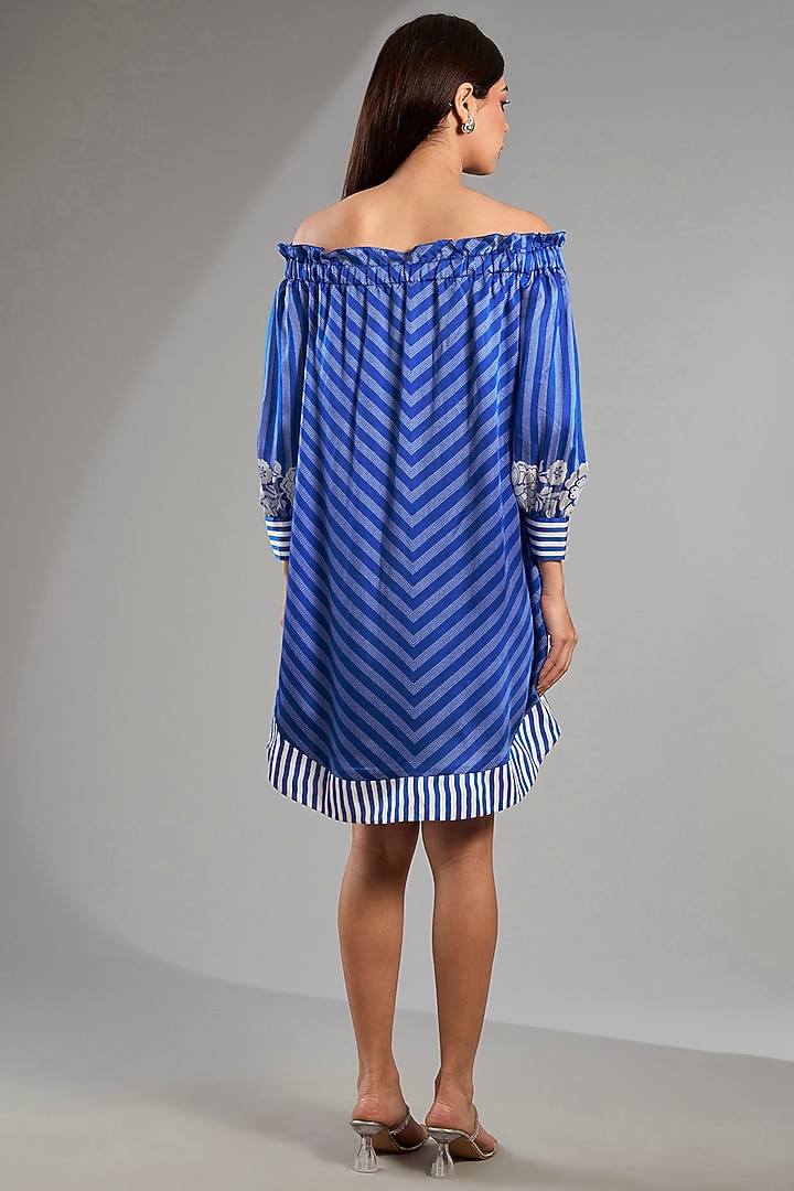 German Blue Satin Off-Shoulder Vacation Dress by Namrata Joshipura at Pernia's Pop Up Shop