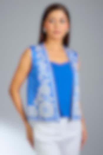 German Blue Satin Suzaini Open Jacket by Namrata Joshipura at Pernia's Pop Up Shop