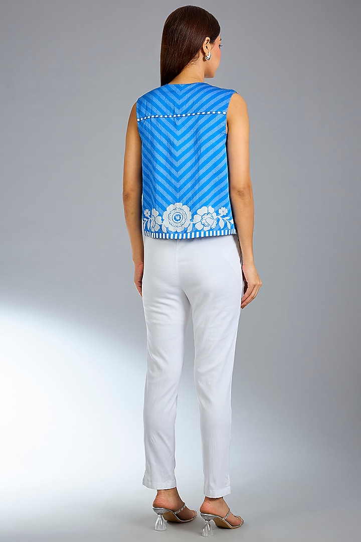 German Blue Satin Suzaini Open Jacket by Namrata Joshipura at Pernia's Pop Up Shop