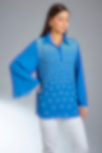 German Blue Georgette Top by Namrata Joshipura at Pernia's Pop Up Shop