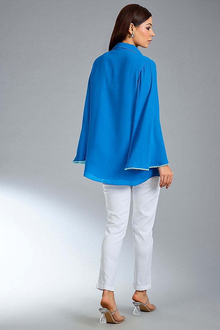 German Blue Georgette Top by Namrata Joshipura at Pernia's Pop Up Shop