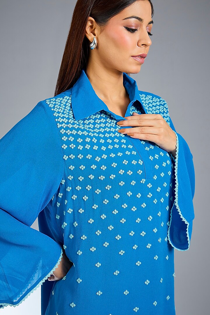 German Blue Georgette Top by Namrata Joshipura at Pernia's Pop Up Shop