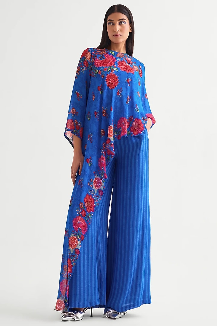 German Blue Georgette Co-Ord Set by Namrata Joshipura at Pernia's Pop Up Shop