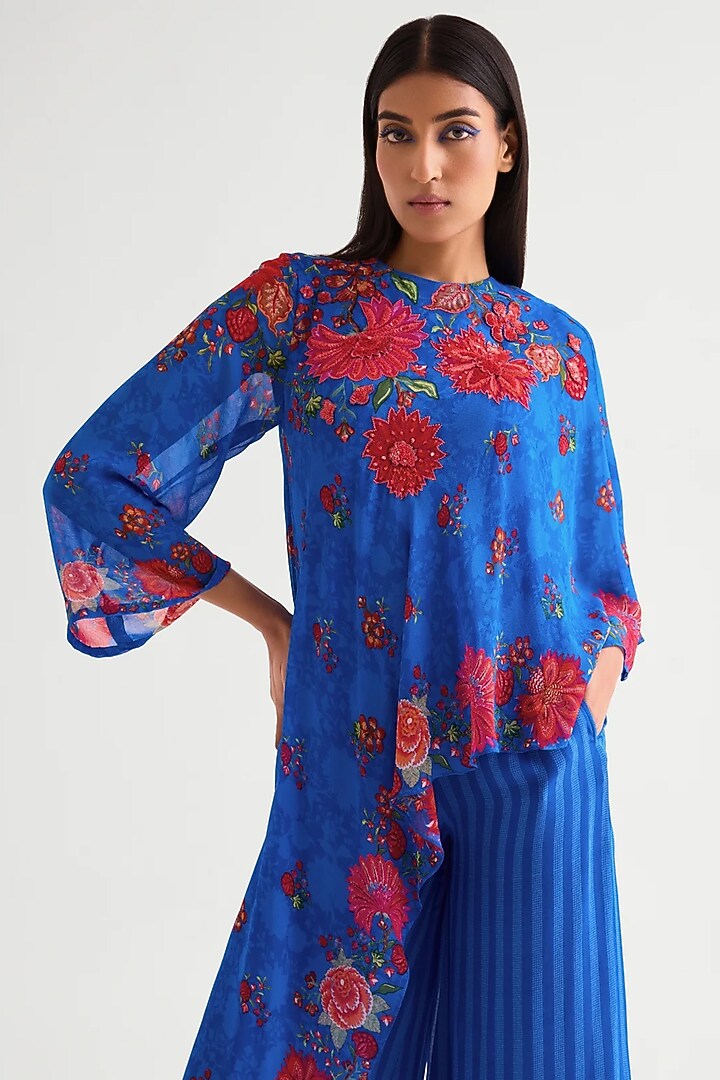 German Blue Georgette Co-Ord Set by Namrata Joshipura at Pernia's Pop Up Shop