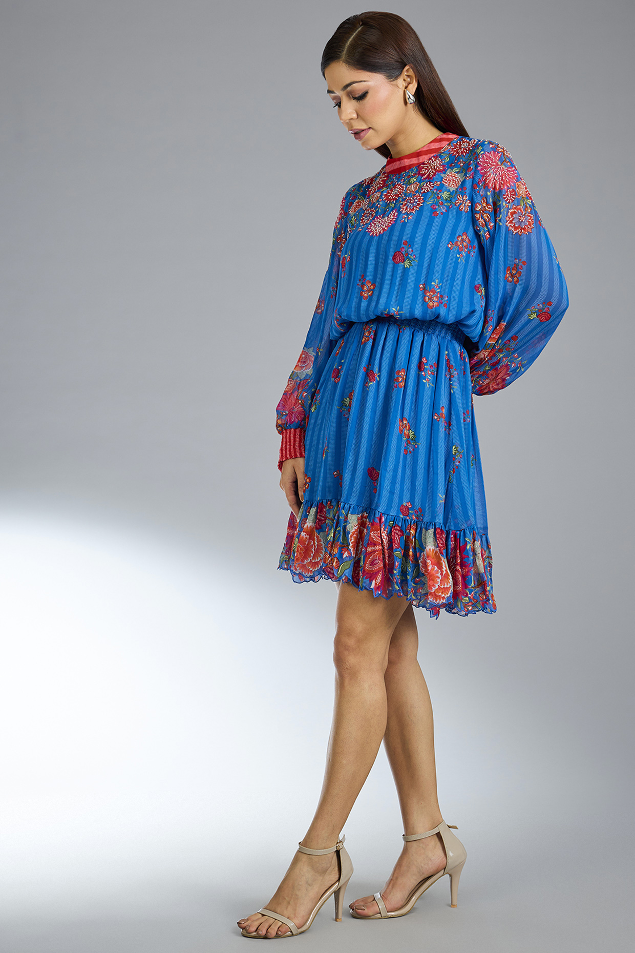 German Blue Georgette Boho Mini Tie-Up Vacation Dress by Namrata Joshipura at Pernia's Pop Up Shop