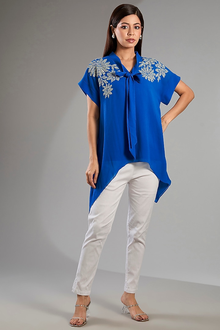 German Blue Georgette Handkerchief Top by Namrata Joshipura at Pernia's Pop Up Shop