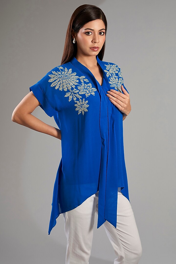 German Blue Georgette Handkerchief Top by Namrata Joshipura at Pernia's Pop Up Shop