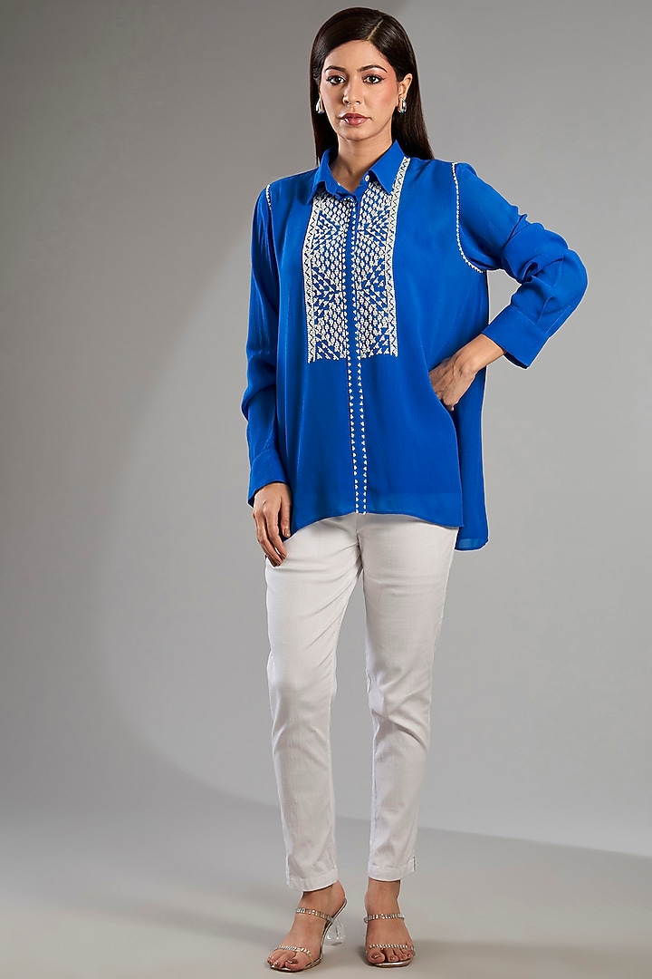 German Blue Georgette Handkerchief Top by Namrata Joshipura at Pernia's Pop Up Shop