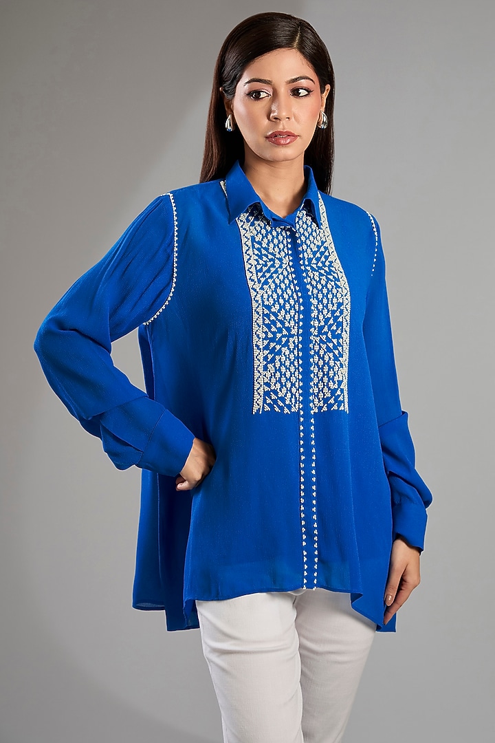 German Blue Georgette Handkerchief Top by Namrata Joshipura at Pernia's Pop Up Shop
