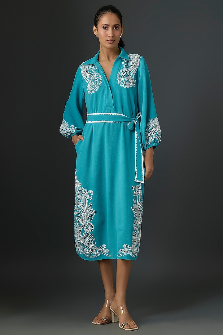 Sapphire Bubble Georgette Vacation Dress by Namrata Joshipura at Pernia's Pop Up Shop