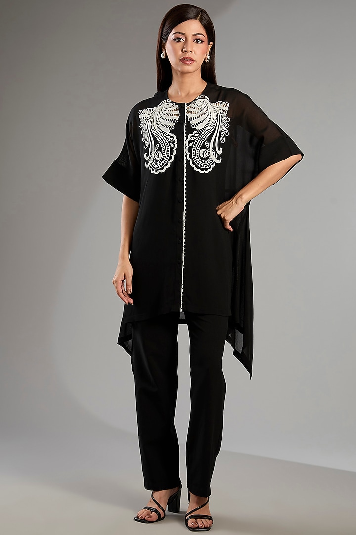 Black Georgette Handkerchief Tunic by Namrata Joshipura at Pernia's Pop Up Shop