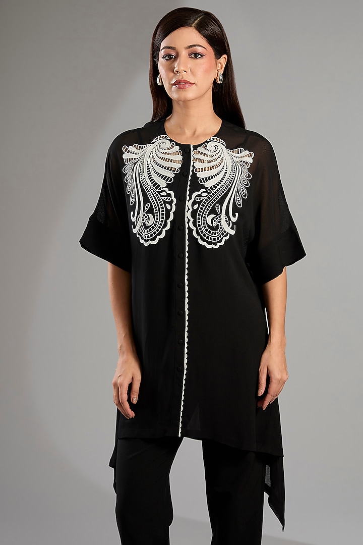 Black Georgette Handkerchief Tunic by Namrata Joshipura at Pernia's Pop Up Shop