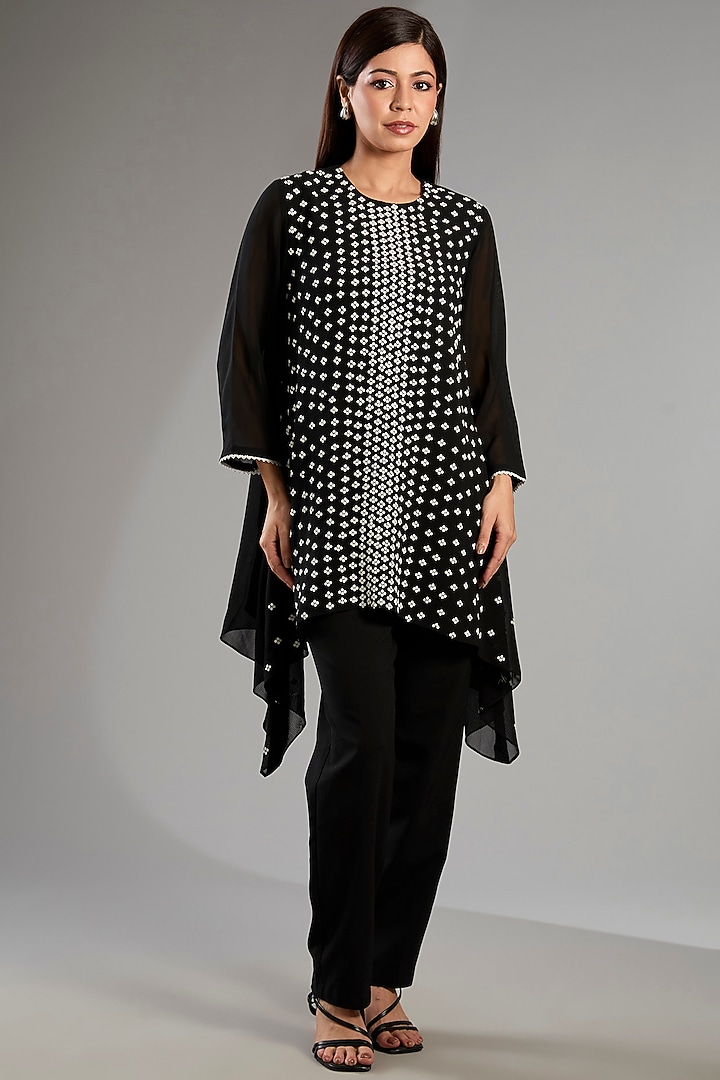 Black Georgette Long Asymmetric Tunic by Namrata Joshipura at Pernia's Pop Up Shop