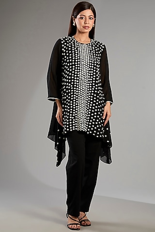 Black Georgette Long Asymmetric Tunic by Namrata Joshipura