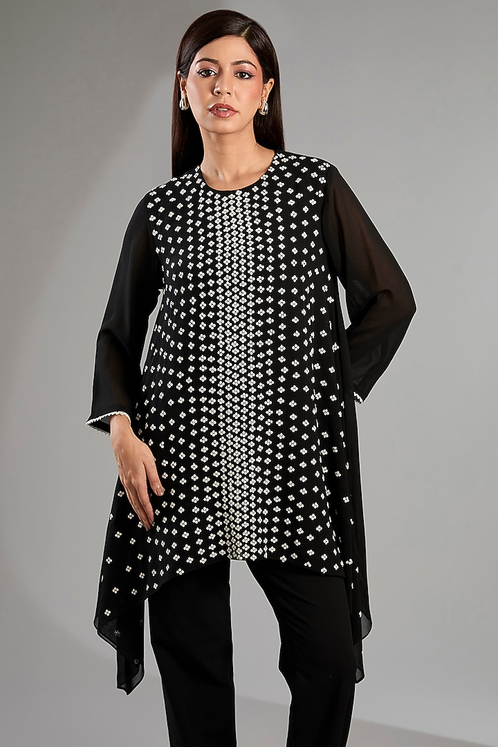 Black Georgette Long Asymmetric Tunic by Namrata Joshipura at Pernia's Pop Up Shop