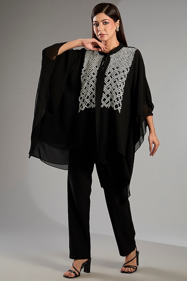 Black Georgette Long Layered Tunic by Namrata Joshipura at Pernia's Pop Up Shop