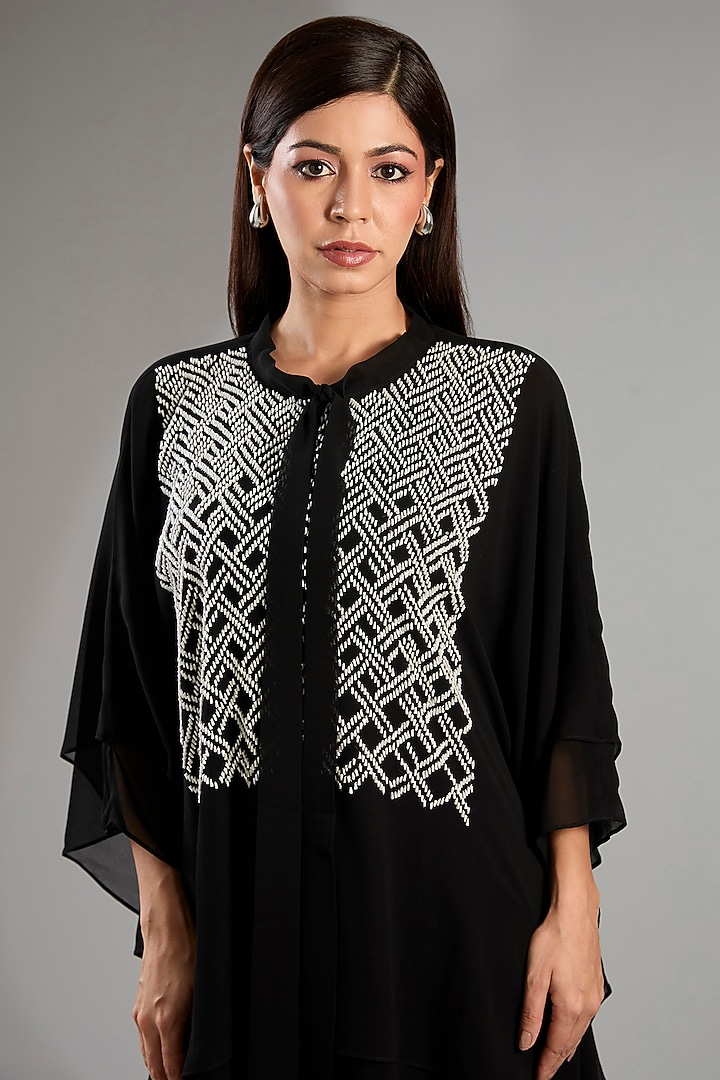 Black Georgette Long Layered Tunic by Namrata Joshipura at Pernia's Pop Up Shop
