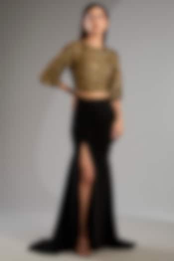 Black Jersey Skirt Set by Namrata Joshipura at Pernia's Pop Up Shop