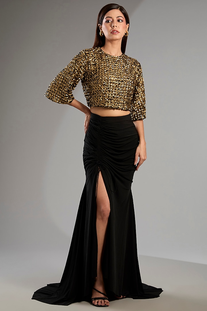 Black Jersey Skirt Set by Namrata Joshipura at Pernia's Pop Up Shop