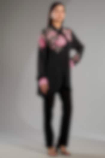 Black Crepe Floral Handkerchief Shirt by Namrata Joshipura at Pernia's Pop Up Shop