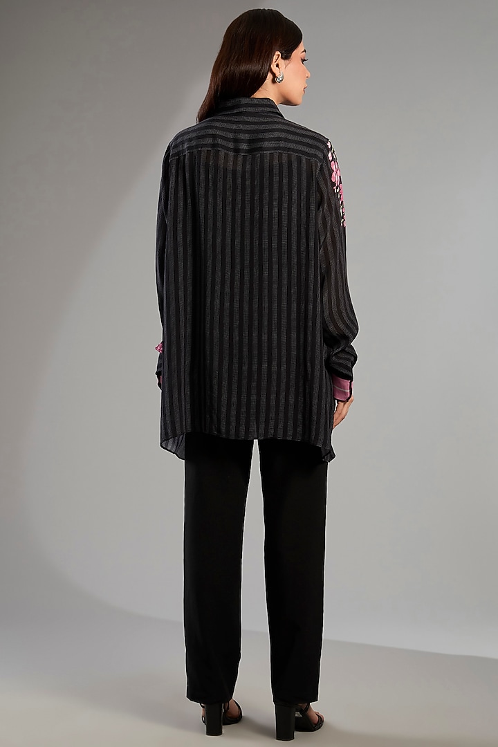 Black Crepe Floral Handkerchief Shirt by Namrata Joshipura at Pernia's Pop Up Shop