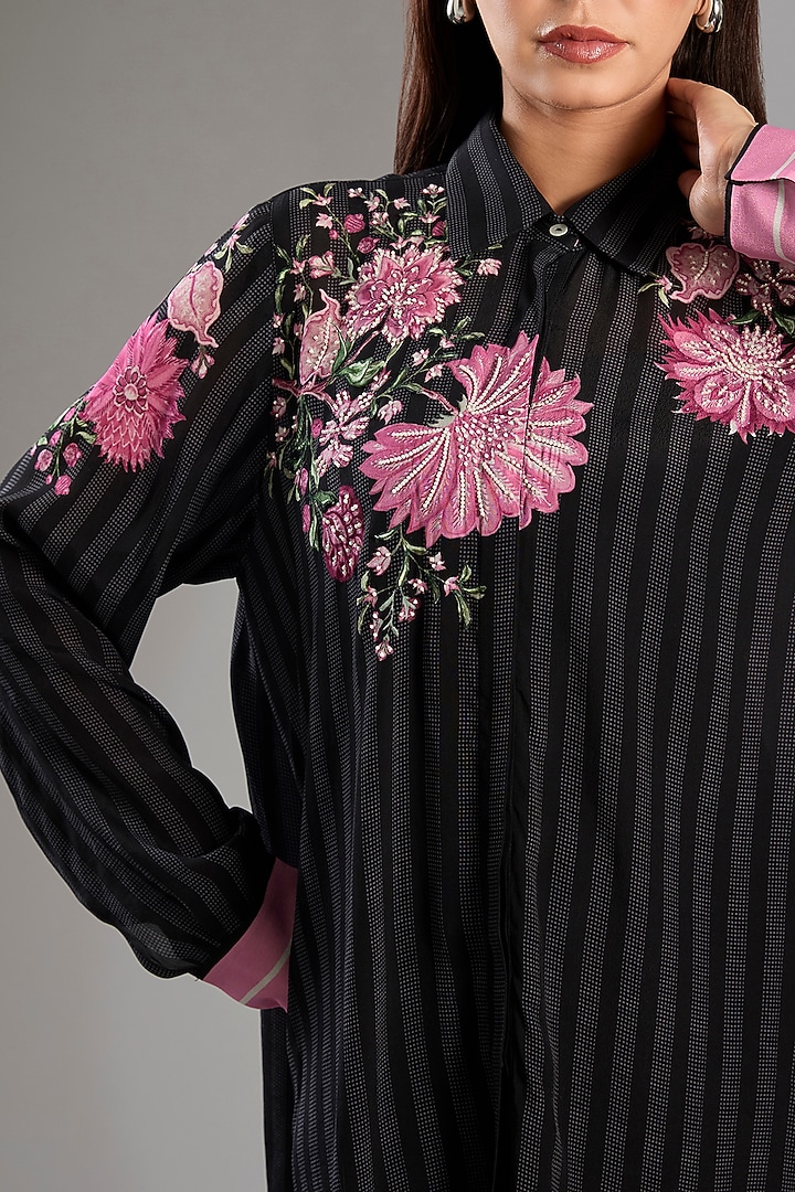 Black Crepe Floral Handkerchief Shirt by Namrata Joshipura at Pernia's Pop Up Shop