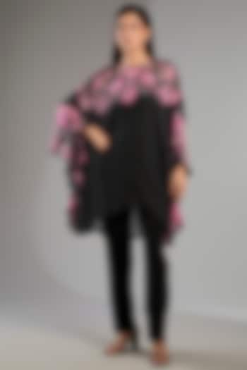 Black Georgette Floral Frill Tunic by Namrata Joshipura at Pernia's Pop Up Shop