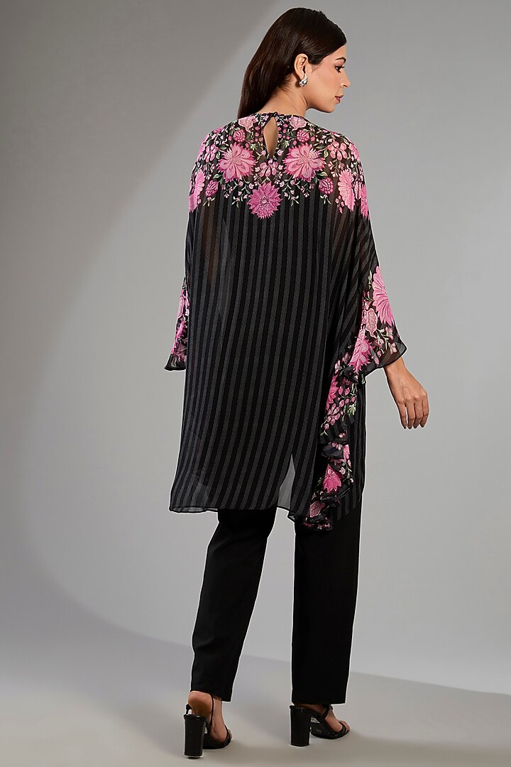 Black Georgette Floral Frill Tunic by Namrata Joshipura at Pernia's Pop Up Shop