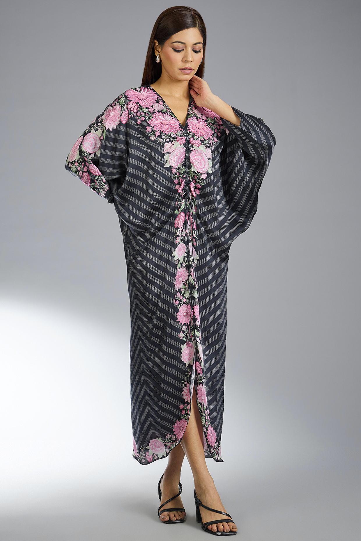 Black Satin Mini Floret Maxi Vacation Dress by Namrata Joshipura at Pernia's Pop Up Shop