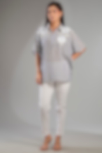 Blue Linen Stripe Shirt by Namrata Joshipura at Pernia's Pop Up Shop