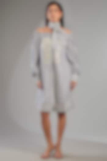 Blue Linen Stripe Vacation Dress With Belt by Namrata Joshipura at Pernia's Pop Up Shop