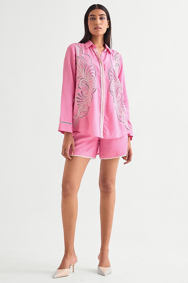 Candy Pink Silk Voile Shirt by Namrata Joshipura at Pernia's Pop Up Shop