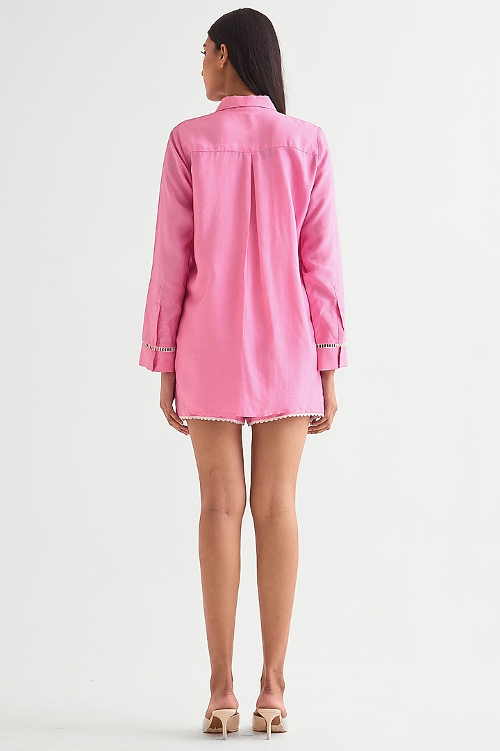 Candy Pink Silk Voile Shirt by Namrata Joshipura at Pernia's Pop Up Shop