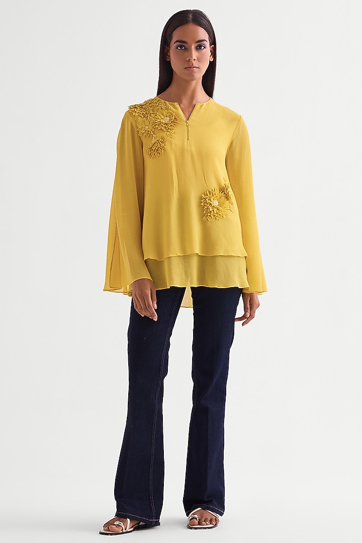 Canary Yellow Georgette Layered Top by Namrata Joshipura at Pernia's Pop Up Shop