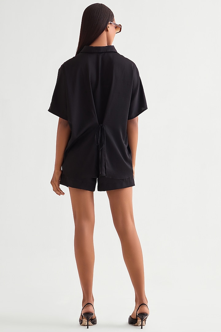Black Satin Back Tie-Up Top by Namrata Joshipura at Pernia's Pop Up Shop