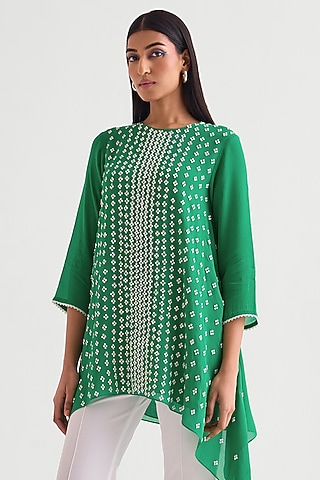 Evergreen Georgette Asymmetric Long Tunic by Namrata Joshipura
