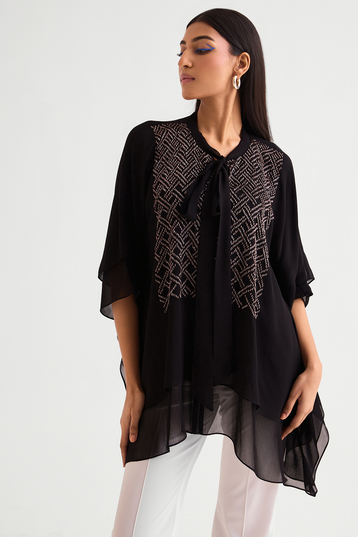 Black Georgette Layered Tunic by Namrata Joshipura at Pernia's Pop Up Shop