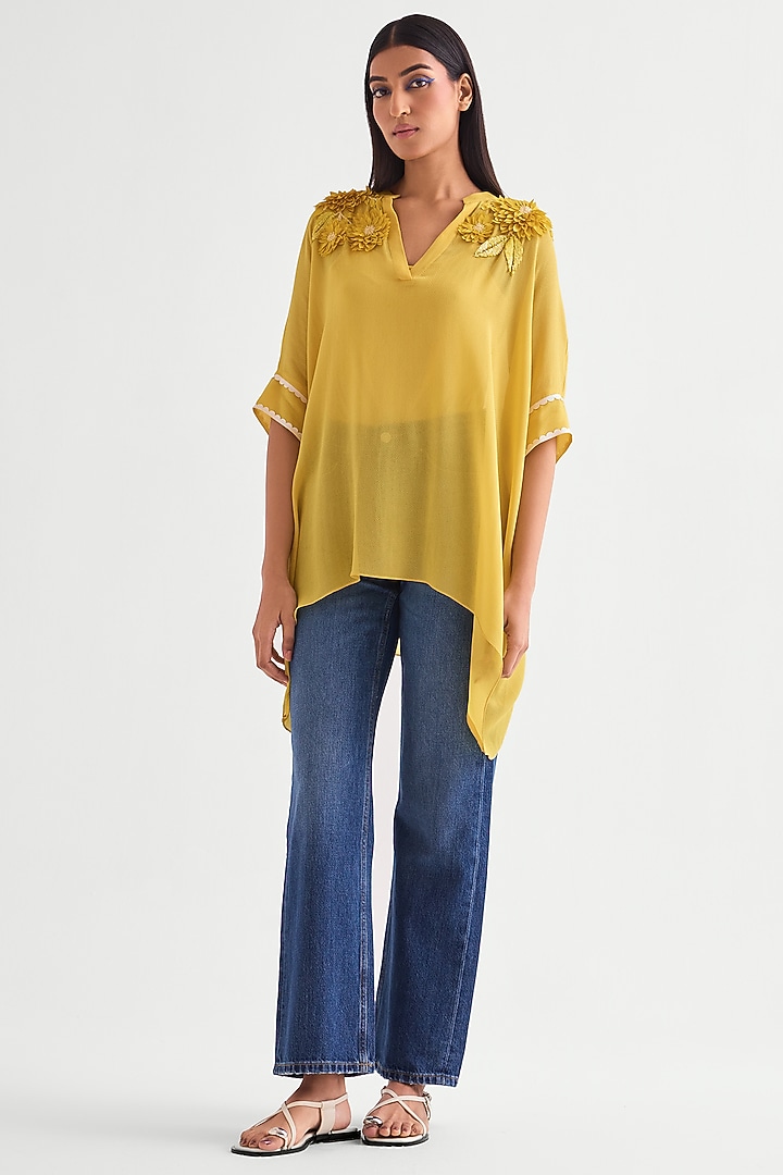 Canary Yellow Georgette Handkerchief Tunic by Namrata Joshipura at Pernia's Pop Up Shop