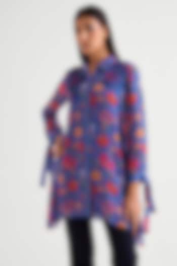German Blue Georgette Floral Shirt Tunic by Namrata Joshipura at Pernia's Pop Up Shop