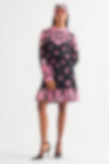 Black Georgette Floral Boho Back-Tie Vacation Dress by Namrata Joshipura at Pernia's Pop Up Shop