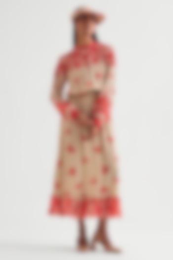 Beige Georgette Floral Boho Vacation Dress by Namrata Joshipura at Pernia's Pop Up Shop