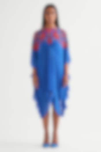 German Blue Georgette Floral Frilled Vacation Dress by Namrata Joshipura at Pernia's Pop Up Shop